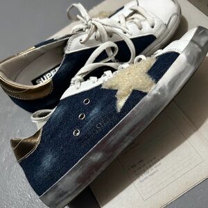 Golden Goose Superstars, denim and shearling sneakers